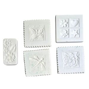 Vintage Cotton Press Ceramic Clay Stamps Set Folk Art Butterfly Dragonfly Sun